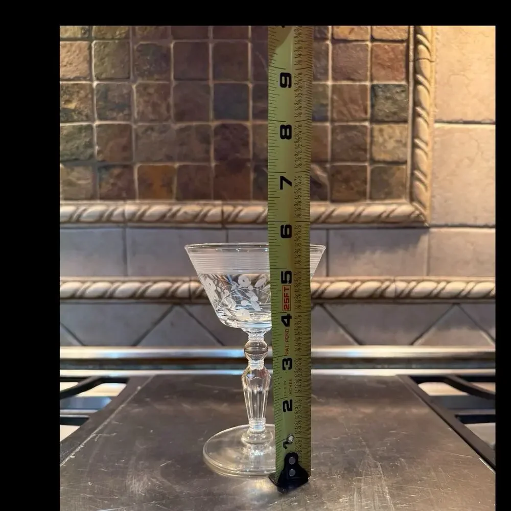 Libbey Rock Sharpe Champagne Tall Sherbet‎ Glasses w/Cut Flowers Banded $/each